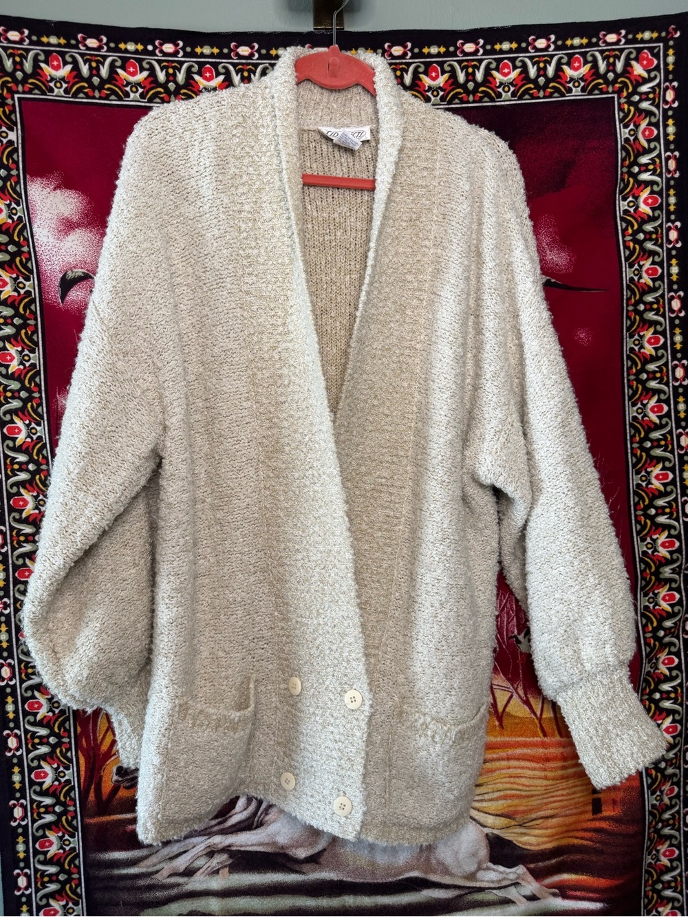 vintage 90s SideEffects long chunky knit cream cardigan sweater
